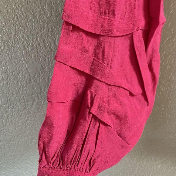 IRO Mini Dress Womens Small Red Long Sleeves Ruffle Silk Belted Romantic NWOT - Picture 3 of 13